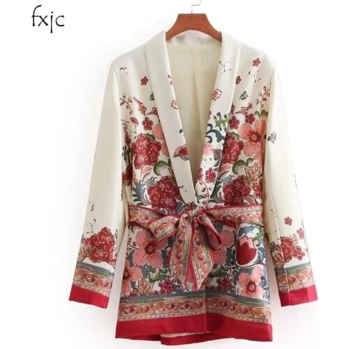 Fashion New Style Collar Belt Print Casual Jacket 2019 Womens Tops P31