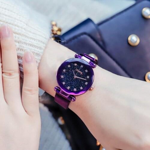 Ladies Fashion Starry Rhinestone Dial Watch Iron Buckle Casual Business Elegant Women Quartz Watches