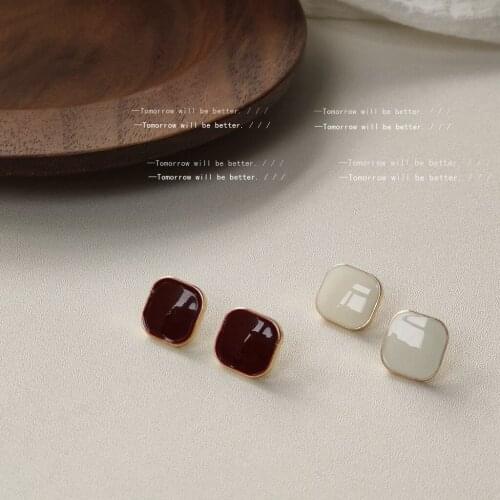 925 Silver Needle 14K Gold Plated Square Oil Drop Earrings Women Cute Earrings Jewellery Silver Earrings Accessories for Women