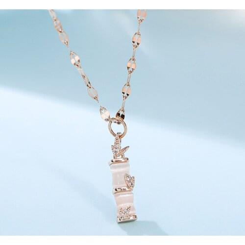 Lady Charm Necklace Bamboo Shaped Pendnt Innovative Titanium Steel Gold Necklace Personalized Gifts For Females Steel Chain