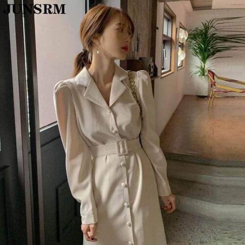 Long Sleeve Autumn Winter Dresses Female Women Cotton Party Boho Dress Chic Single-Breasted Lapel Fishtail Ladies Vestidos 2020