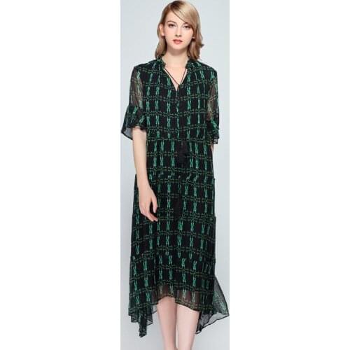 Black Print Green Floral Chiffon Silk Dresses Women 2021 Summer Long Casual Sexy Office Work Daily Dress Plus Size 2 Piece