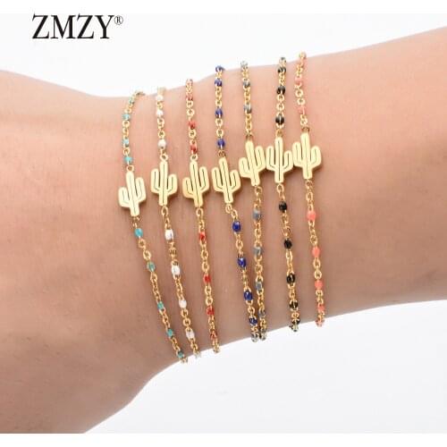 ZMZY Gold Color Cactus Charm Bracelets For Women Adjustable Bracelet Fashion Pulseira Stainless Steel Jewelry Wholesale Gift