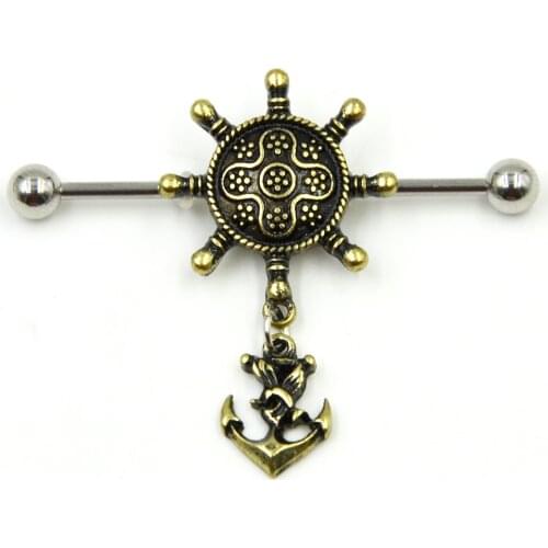 1Pc Stainless Steel Seafaring Rudder Anchor Industrial Barbell Earring Piercing Ear Tragus Cartilage Stud Body Jewelry