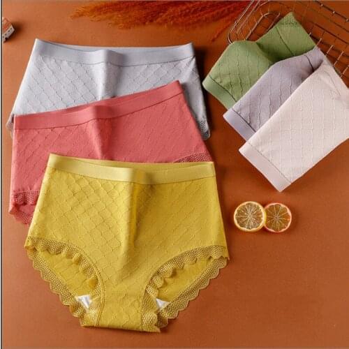1PC High Waist New Womens Jacquard Lace Briefs Breathable Solid Color Cotton Spot Girls' Underwear