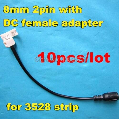 10pcs/lot 2pin 8mm LED connector cable with DC female adapter, for led 3528 LED strip power supply connecting, free shipping