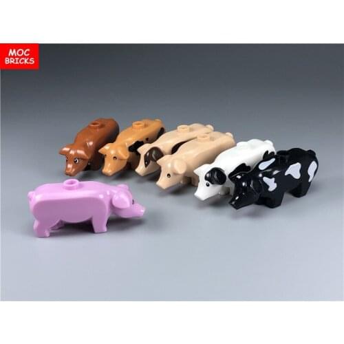 10pcs\lot MOC Bricks pig Farm Animal Building Blocks City DIY fit with 87621pb01 Accessories toys bricks creators kids gifts