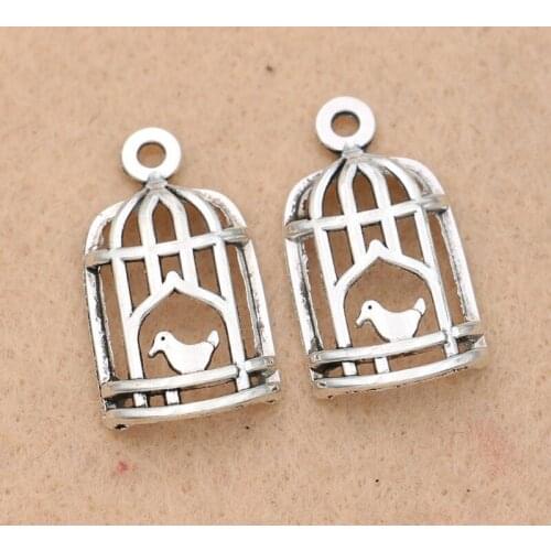10pcs Tibetan Silver Plated Bird Cage Charm Pendant fit Bracelet Necklace Jewelry DIY Making Accessories 26x14mm