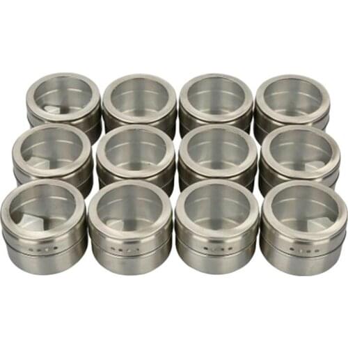 12Pcs Stainless Steel Magnetic Multi-Purpose Spice Storage Tins Salt and Pepper Shakers Seasoning Box Bottle Spice Jars
