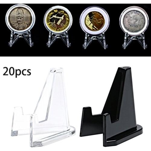 20pcs Coin Holders 36x27x6mm Clear+black Display Stand Clear Round Square Case Capsules Holder Easel