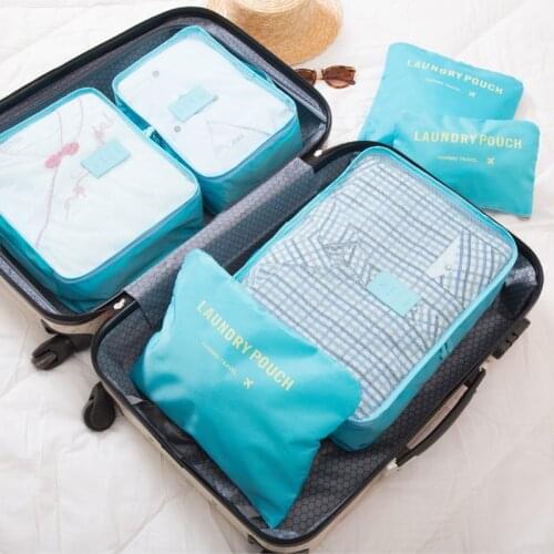 6pcs/set Fashion Double Zipper Waterproof Polyester Men and Women Luggage Travel Bags packing cubes