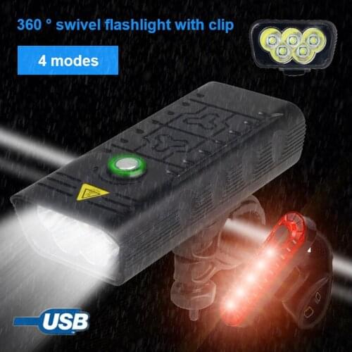 9600mAh 5 LED Bicycle Light Front Back USB Rechargeable Flashlight Bike Headlight Mount Holder Road Bike Latern Lamp Accessories