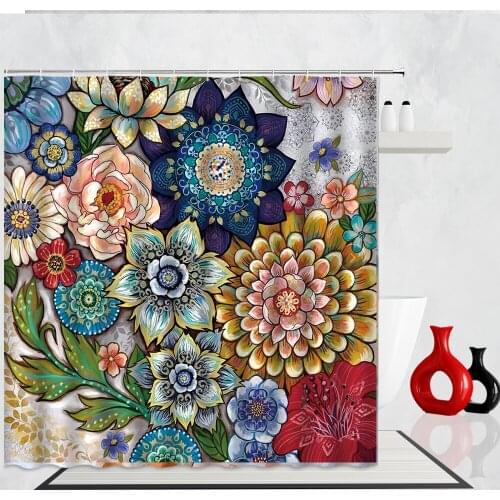 Bohemia Floral Shower Curtains Bathroom Decor Colorful Flower Polyester Fabric Bath Hanging Curtain Set With 12 Hooks