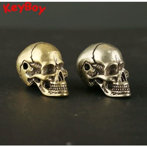 White Brass Copper Punk Men Skull Head Keychains Pendant Metal Key Chain Ring Fob Charms Bronze Skeleton DIY Keyring Accessories