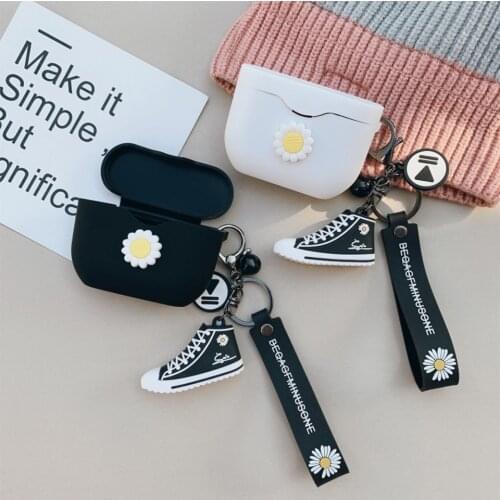 Korean Earphone Cover for Sony WF-1000XM3 Case Wireless Bluetooth Headphone Protect Silicone Case Daisy Flower Key Ring Decor
