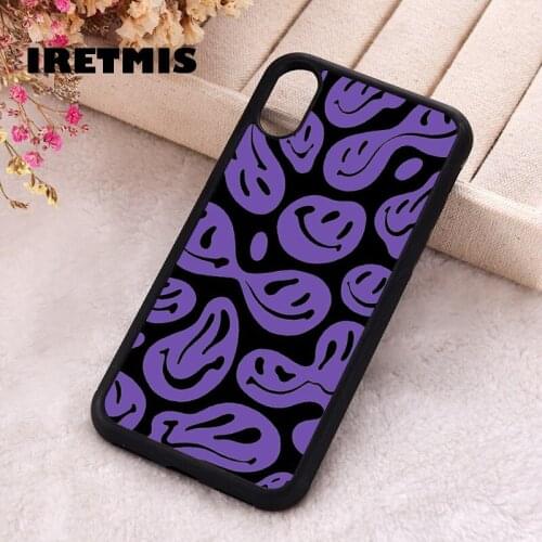 Iretmis 5 5S SE Phone Cover Case for iPhone 6 6S 7 8 Plus X Xs XR 11 12 Mini Pro Max Purple Dripping Trippy Melting Smiley Face