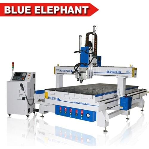 Multi heads cnc woodworking machine with rotary axis 3 spindle cnc router, vacuum&t-slot table 1530