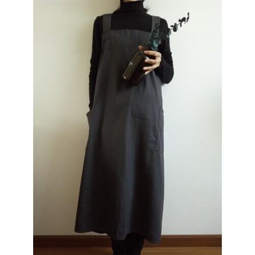 Literary loose casual long cotton linen apron anti-oil smock home baking floral painting clothes multi-color