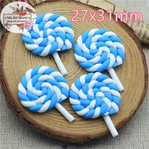Blue lollipop sweet dessert 10PCS polymer clay Flatback Cabochon Art Supply Decoration Charm DIY Craft
