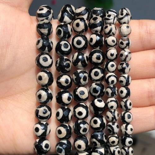 Faceted Black Spot Tibetan Mystical Old Onyx Eye Beads For Jewelry Making Diy Charm Bracelet Pick Size 6 8 10 12m 15”Strand