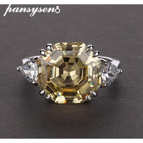 PANSYSEN Solid 925 Sterling Silver 13ct Aquamarine Simulated Moissanite Gemstone Cocktail Rings for Women Fine Jewelry Wholesale