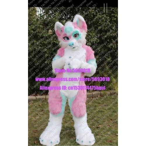 Halloween Pink Long Fur Fox Wolf Fursuit Husky Dog Mascot Costumes Adults Outfits birthday party costume