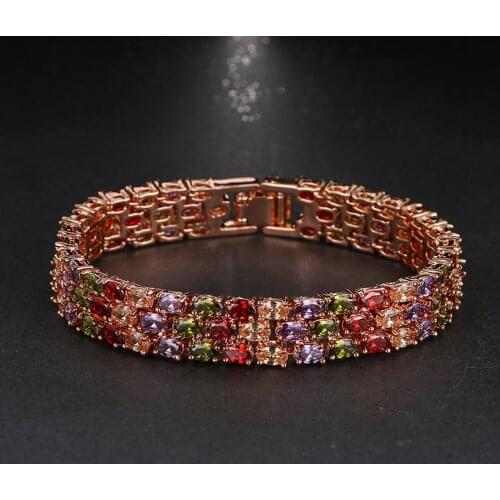 Emmaya Hot sale colorful Cubic Zircon Bracelet Romantic Rose Gold Color Bride Wedding Bangle Bracelet New Year Gift