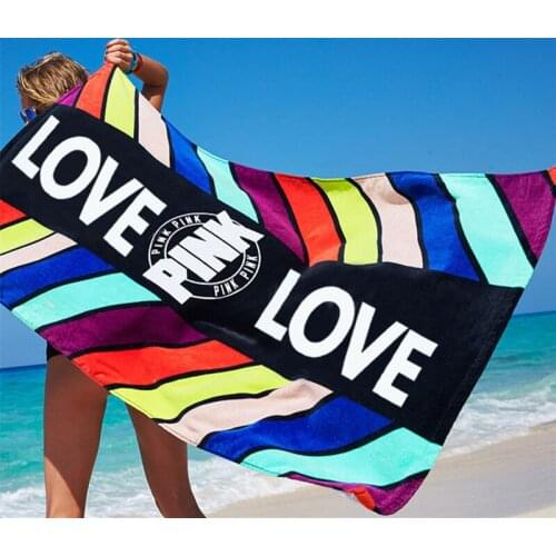 LISM 1PC 147X71cm Women Pink Love Design Beach Towel Sport Bath Towel Absorbent 100%Cotton Bath Towel Washcloth