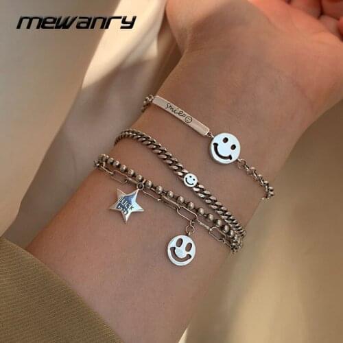 Mewanry 925 Sterling Silver Bracelet for Women New Trend Vintage Hollow Smiley Star Creative Chain Party Jewelry Gifts Wholesale