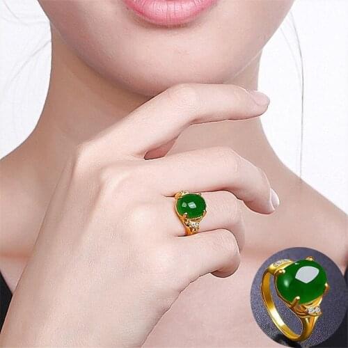 Gold inlaid jade agate mens gold and Hetian jade obsidian ring red, green and black Vietnam sand gold ring