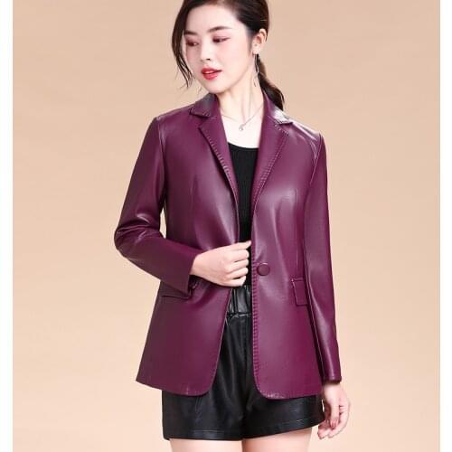 2020 New Womens Elegant Pu Leather Jackets Ladies Slim Soft Sheepskin Leather Coat Plus Size 5XL Female Clothing Chic Outerwear