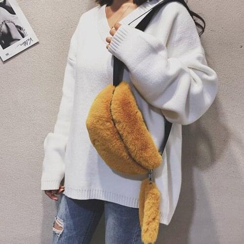 UKQLING New Chest Bag for Women Plush Shoulder Bags for Girls Faux Fur Purse Winter Phone Pouch Belt Bag Small Drop Shipping