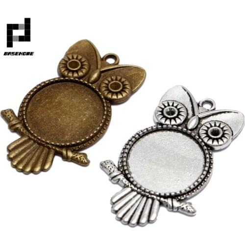 BASEHOME 10pcs Antique Bronze Owl Pendant Settings Cabochon Base Bezel Trays Blank Fit 20mm 25mm Cabochons DIY Necklace Making