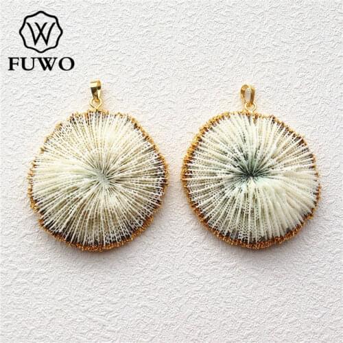 FUWO Natural White Coral Pendant 24K Gold Electroplate Marine Coral Flower Fashion Women Jewelry Wholesale PD503