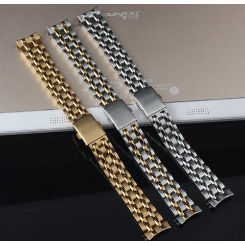 Curved End 19mm 20mm Stainless Steel Watchband For TITONI 777 787 Watch Gold Silver Wrist Bracelet with Folding Clasp Stock