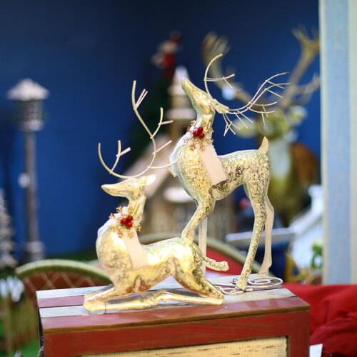 Christmas golden glitter wrought iron deer mini reindeer elk wrought iron golden tabletop decoration
