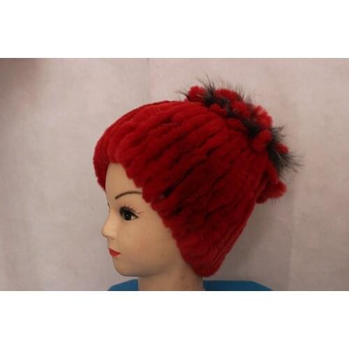 Linhaoshengyue Red Flowers Hat Fur of RabbitReal Fur Women Cap Winter Warm Fashion Hat Freeshipping