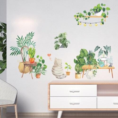 Modern Potted Plants Wall Stickers Cat Bedroom Living Room Background Wall 3d Art Teen Bedroom Home Office Decor DIY