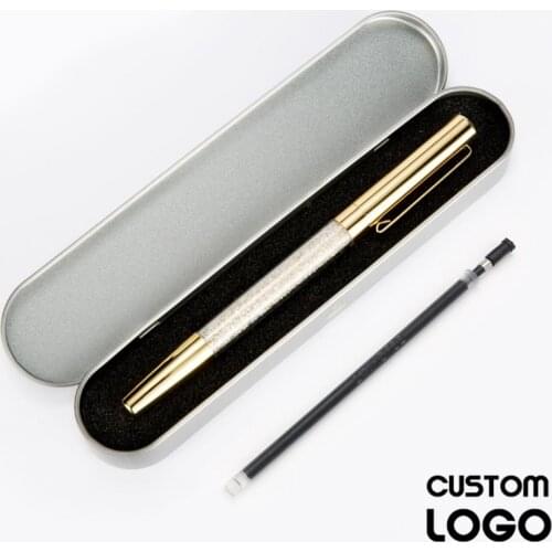 Fashion Crystal Pen Custom Logo Kawaii Signature Pen Gel Pens Creative Office Student Stationery Laser Engraving Logo Gift Box