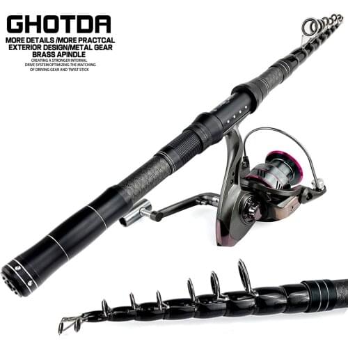 1.8-3.0m Carbon Telescopic Rock Fishing Rod Combo Spinning Reel Fishing Set Bag Short Travel Stick