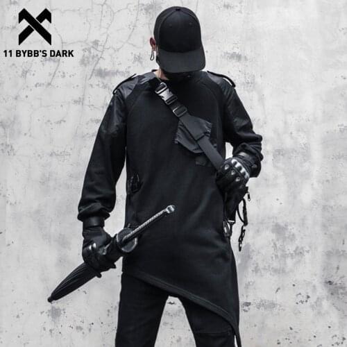 11 BYBBS DARK Hip Hop Streetwear Asymmetric Patchwork Sweatshirts Pullover Tops Harajuku Cotton Sweatshirt Hoodie Men Black