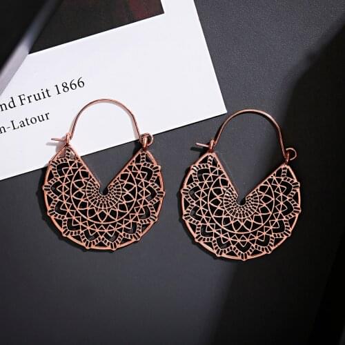 HuaTang Vintage Gold Silver Color Metal Dangle Hollow Earrings for Women Geometric Carved Ethnic Earring Indian Jewellery Brinco