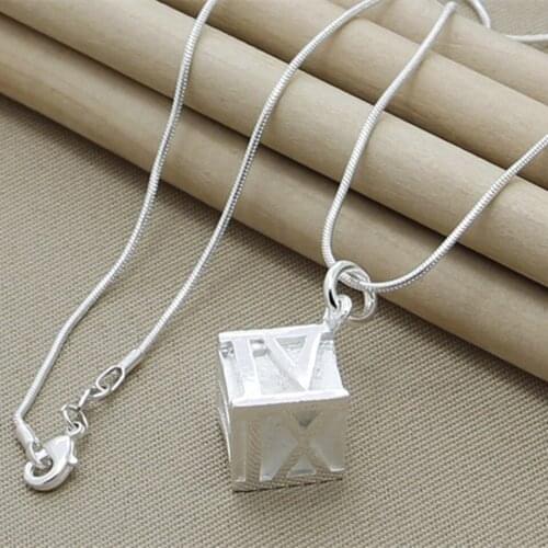 925 Sterling Silver Snake Chain Square Roman Numerals Pendant Necklace For Women Wedding Fashion Jewelry Gifts