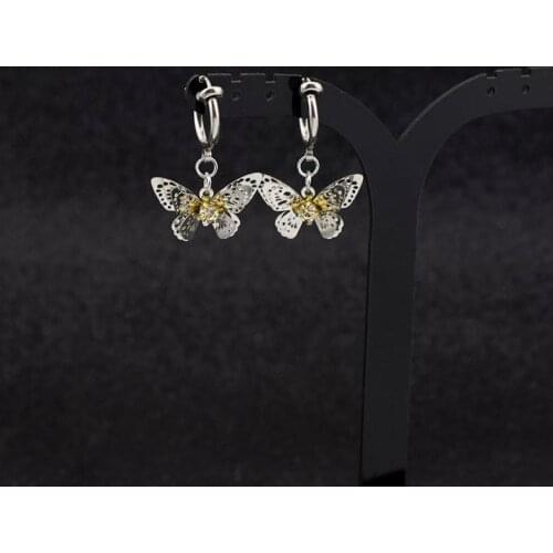 WOWTIGER Stainless steel No ear hole Womens Earring Butterfly Pendant Earrings Animal Sweet Earrings for women Girls Jewelry