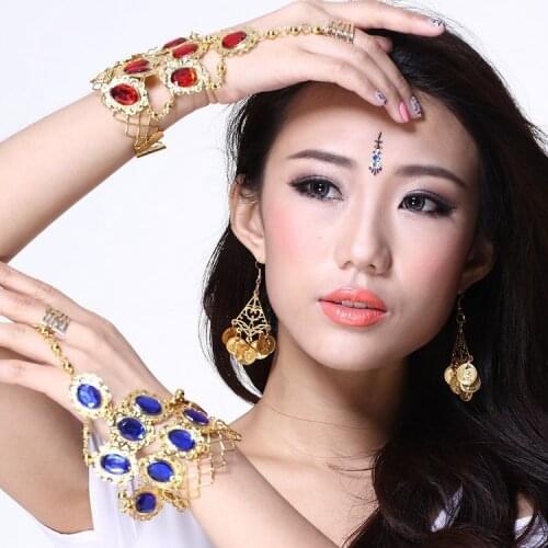 Womens belly dance india dance egypt dancing nine gem ring bracelet jewellery bracelet chain (single)