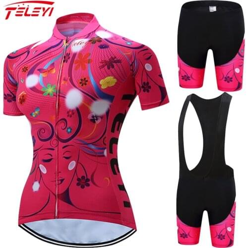 2021 Teleyi Women Cycling Clothing Bicycle Jersey Set Female Ropa Ciclismo Girl Cycle Casual Wear Road Bike Bib Short Pant#21