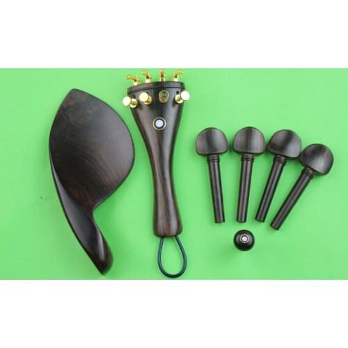 1 set high quality undyed ebony violin parts 4/4, pegs, tailpiece, chinrest