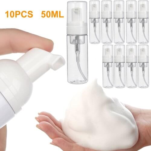 10PCS 50ML Foam Pump Refillable Bottle Empty Face Cleanser Cosmetics Containers Soap Dispenser Foaming Bottles for Home Travel