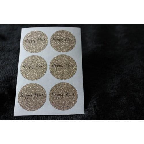 3.8cm Happy Mail Rose gold glitter classic round sticker