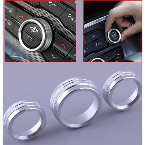 3Pcs Silver Car AC Radio Switch Knob Ring Trim Cover Aluminum Alloy Fit For Dodge Challenger 2015 2016 2017 2018 2019